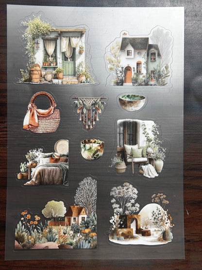 S-188 Boho Autumn Lady sticker pet precut A5 size 8 pieces