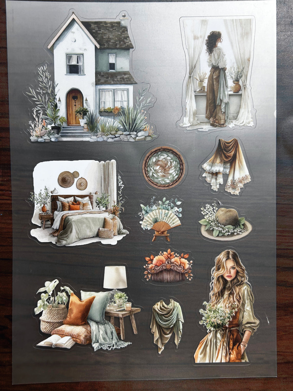 S-188 Boho Autumn Lady sticker pet precut A5 size 8 pieces