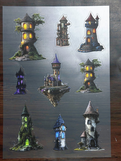 S-186 Fantasy Wizard Tower sticker pet precut A5 size 3 pieces