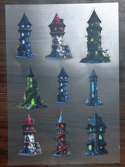 S-186 Fantasy Wizard Tower sticker pet precut A5 size 3 pieces