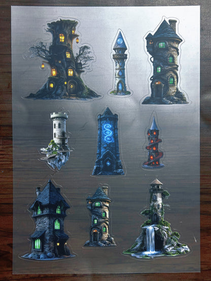 S-186 Fantasy Wizard Tower sticker pet precut A5 size 3 pieces