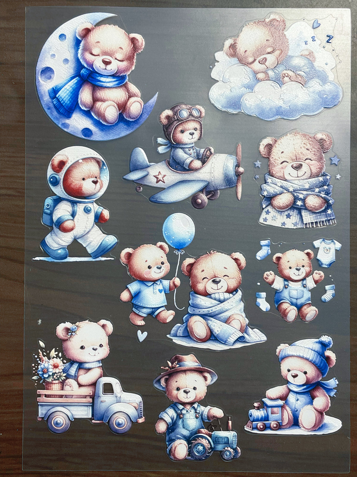 E-233 Blue Adventure Teddy Bear 3D Embossed  sticker A5 size  1 piece