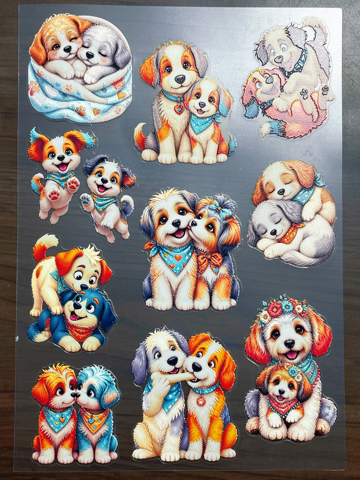 E-235 Cute Puppy Friends 3D Embossed  sticker A5 size  1 piece