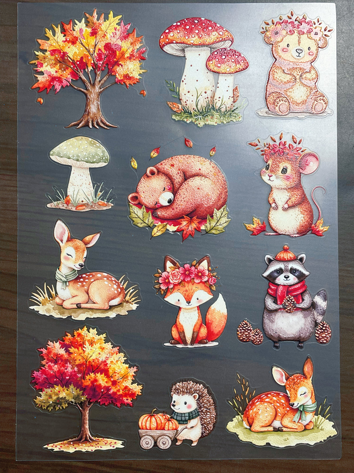 E-236 Autumn Forest Critters 3D Embossed  sticker A5 size  1 piece