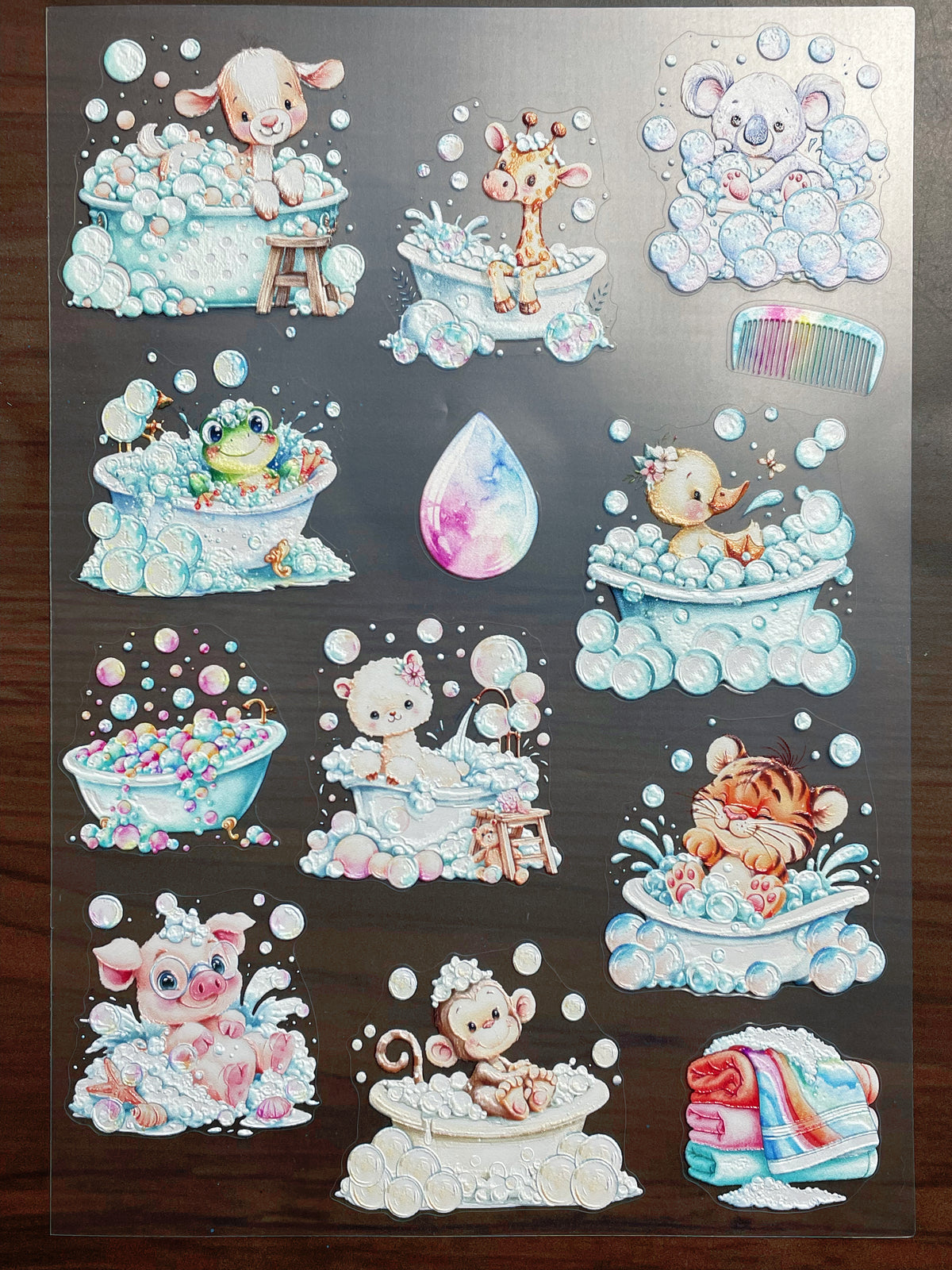 E-238 Bubble Bath Animal 3D Embossed  sticker A5 size  1 piece