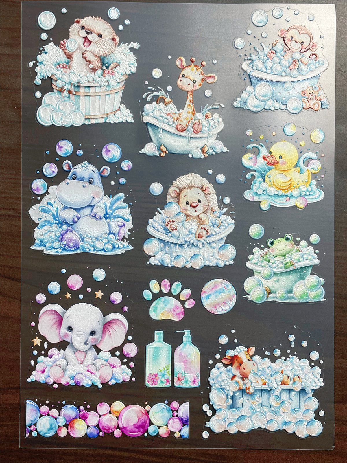 E-239 Bubble Bath Animal 2.0 3D Embossed  sticker A5 size  1 piece