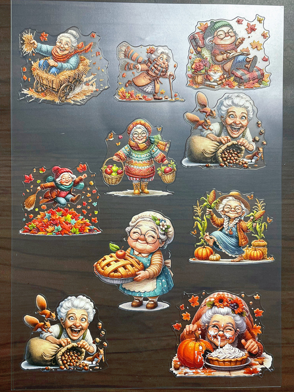 E-240 Autumn Harvest Grandma 3D Embossed  sticker A5 size  1 piece