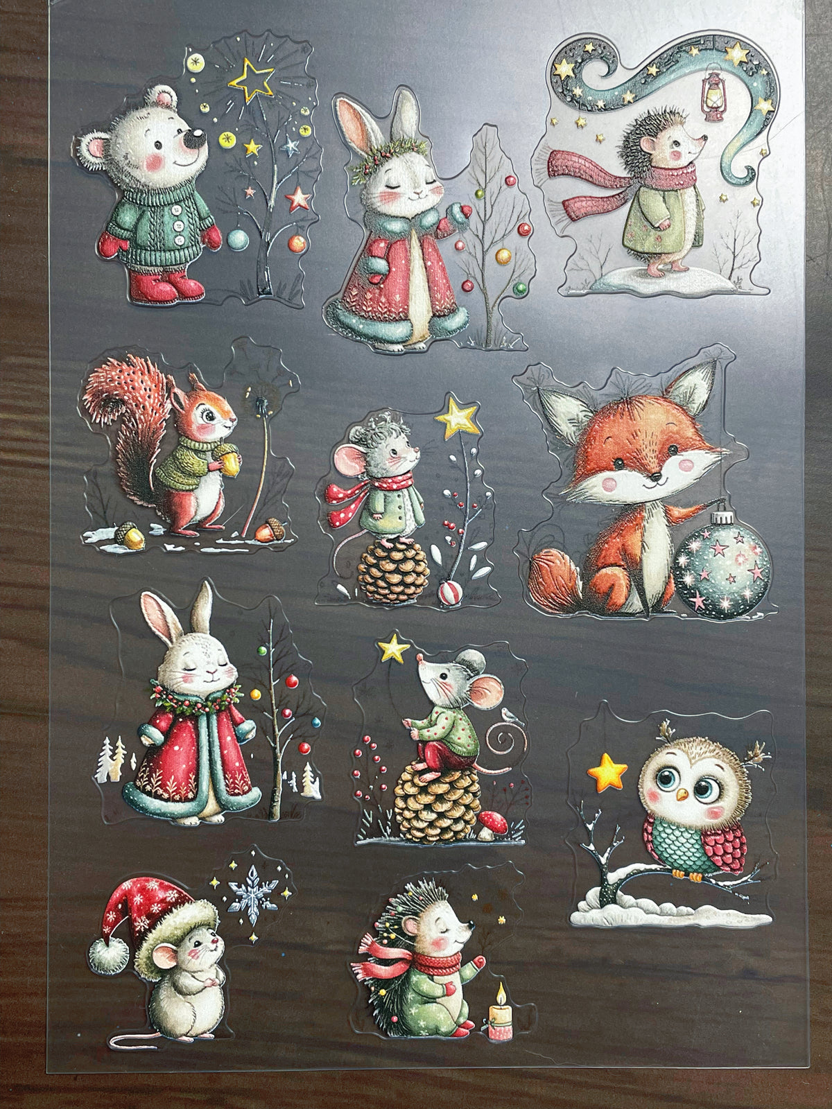 E-255 Christmas Woodland Animal 3D Embossed  sticker A5 size  1 piece
