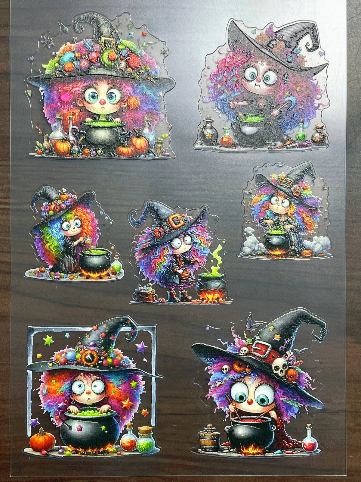 E-257 Cute Rainbow Witch 3D Embossed  sticker A5 size  1 piece