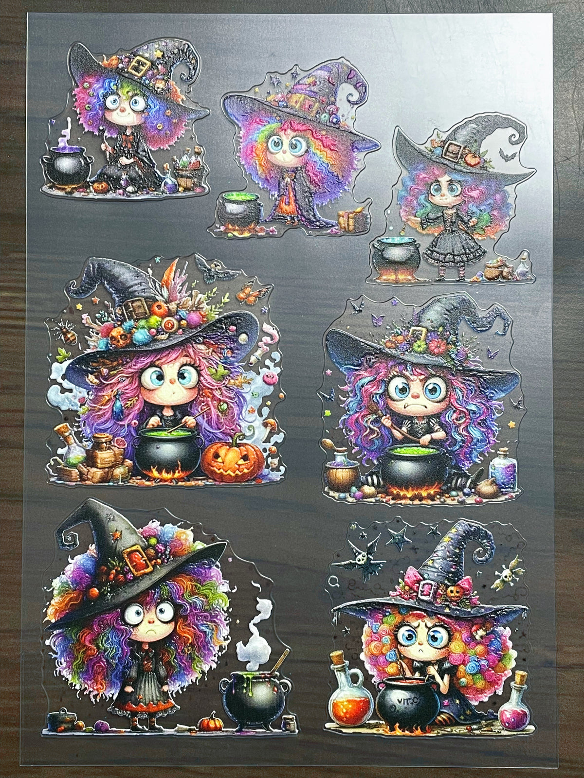 E-258 Cute Rainbow Witch 2.0 3D Embossed  sticker A5 size  1 piece