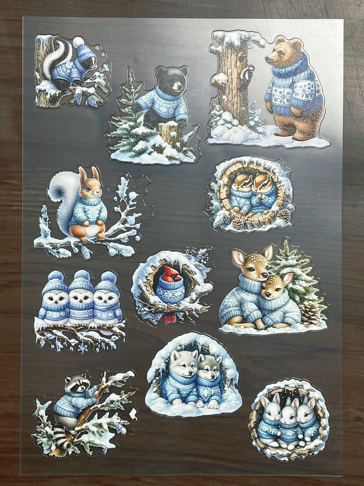 E-259 Winter Blue Sweater Animal 3D Embossed  sticker A5 size  1 piece