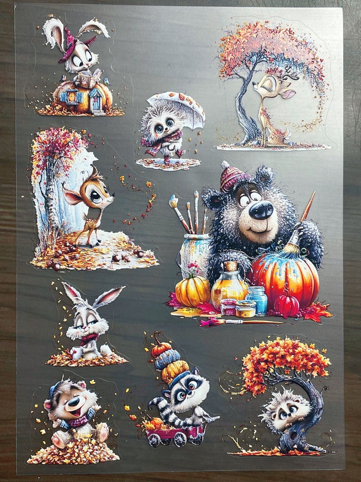 E-261 Fall Autumn Woodland Animal 3D Embossed  sticker A5 size  1 piece