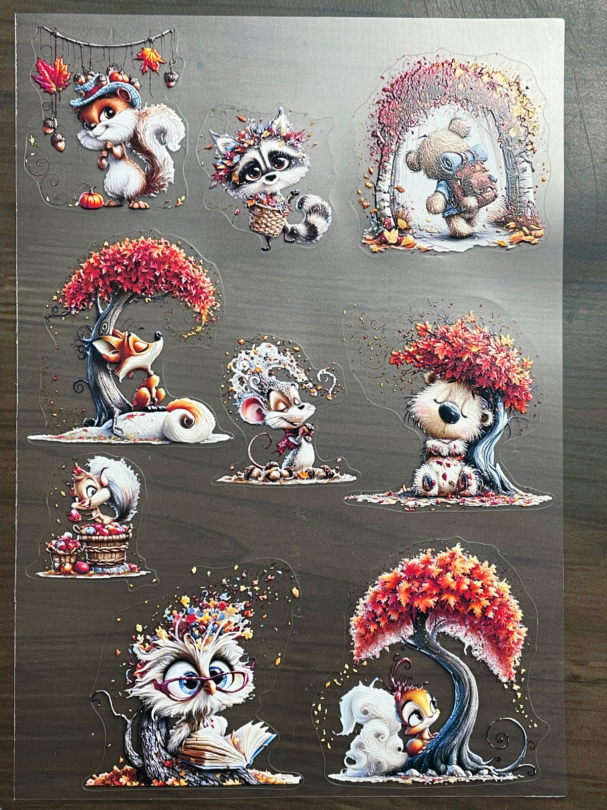 E-262 Fall Autumn Woodland Animal  2.0 3D Embossed  sticker A5 size  1 piece