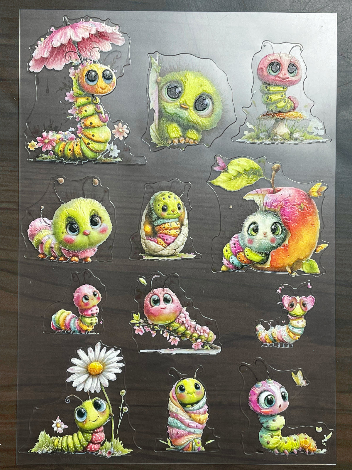 E-263 Cute Caterpillar  3D Embossed  sticker A5 size  1 piece