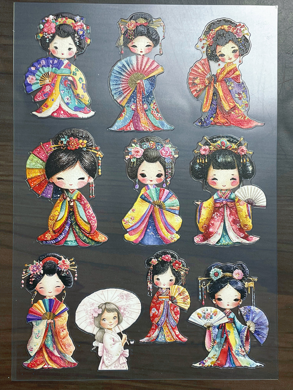 E-264 Kimono Girl 3D Embossed  sticker A5 size  1 piece