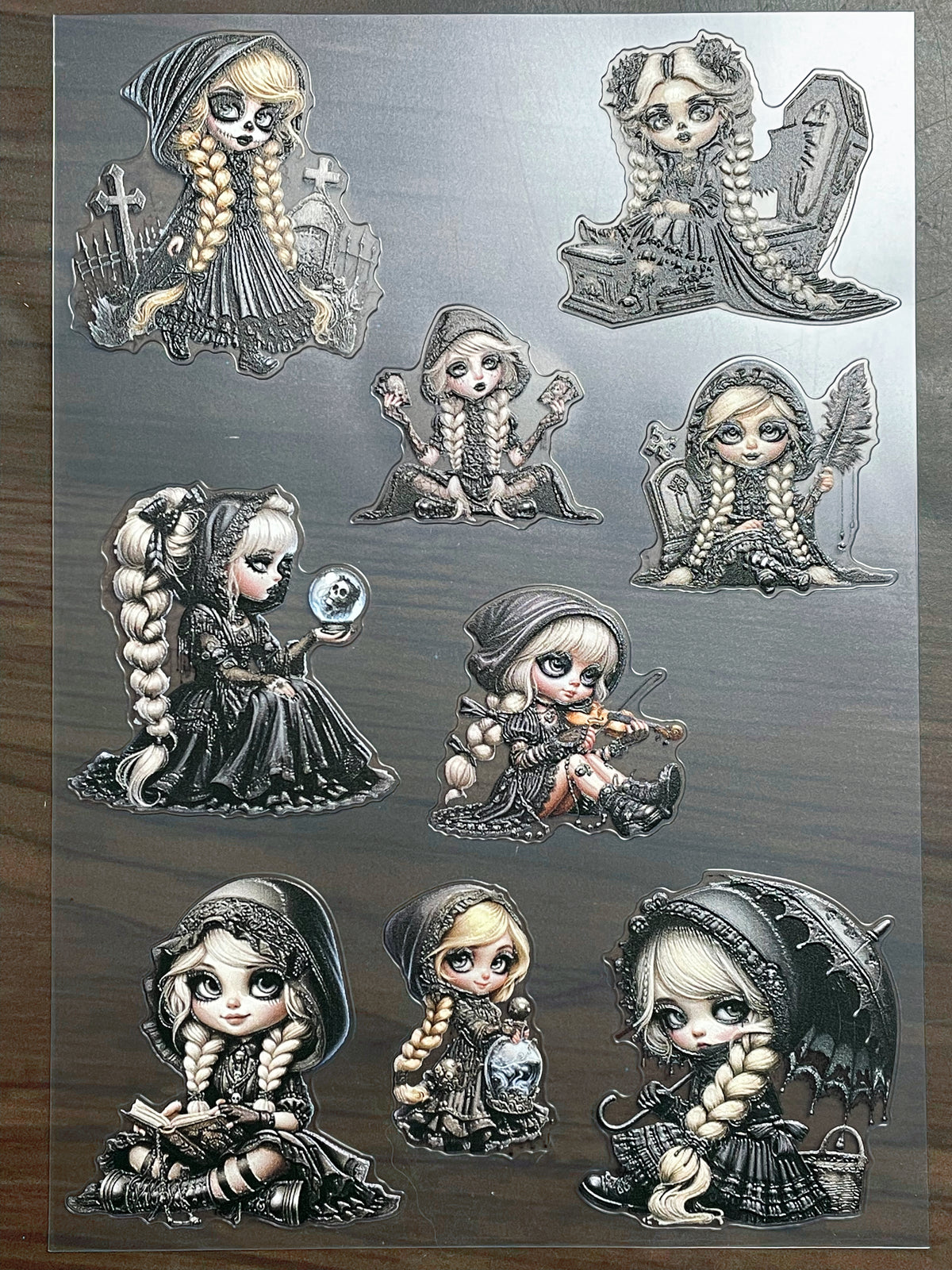E-266 Gothic  Dark Doll  3D Embossed  sticker A5 size  1 piece