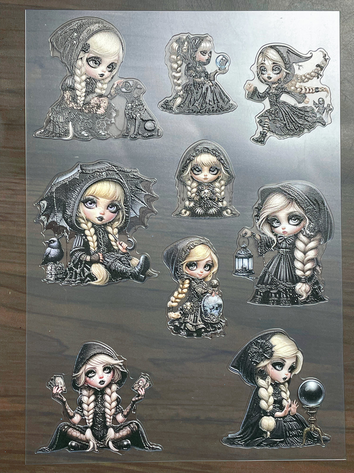 E-267 Dark Witch Girls  3D Embossed  sticker A5 size  1 piece