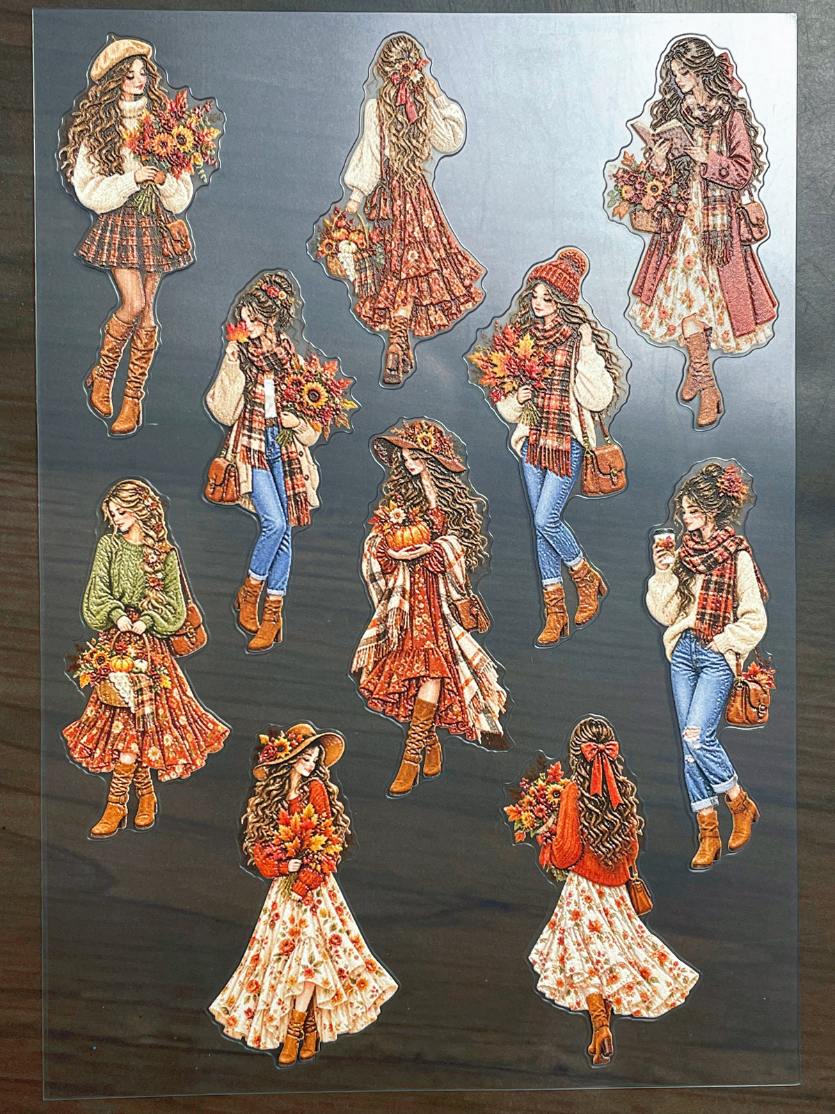 E-276 Autumn Fashion Girl 3D Embossed  sticker A5 size  1 piece