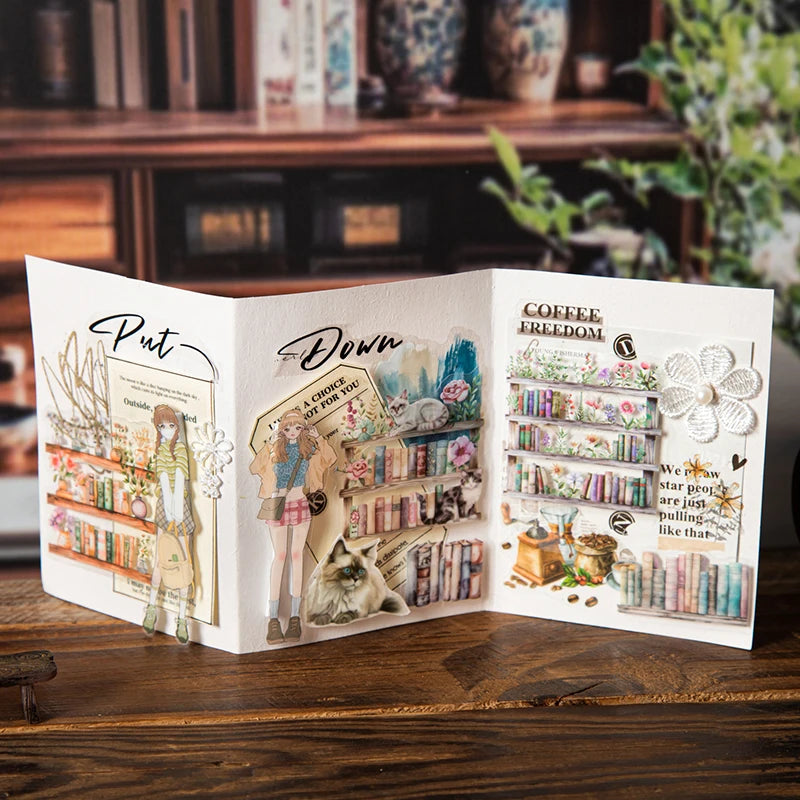 S-7 Flowers and bookshelves Stickers PET