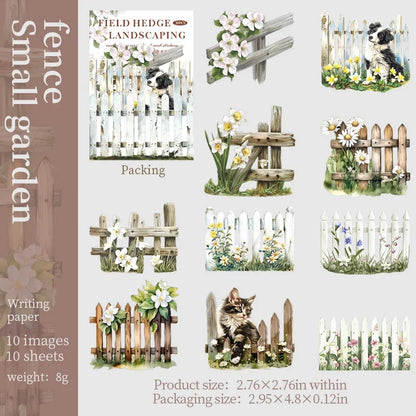 S-46 10Sheets Stickers Hard Card 3D Garden Fence Background Landscaping DIY Sticker