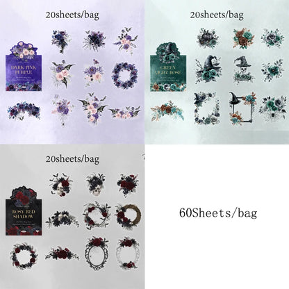 Mr Paper 60Pcs/bag Dark Rose Story Series PET White Ink Sticker Paper Bag Handbook Decorative Stickers DIY Notebook Albums