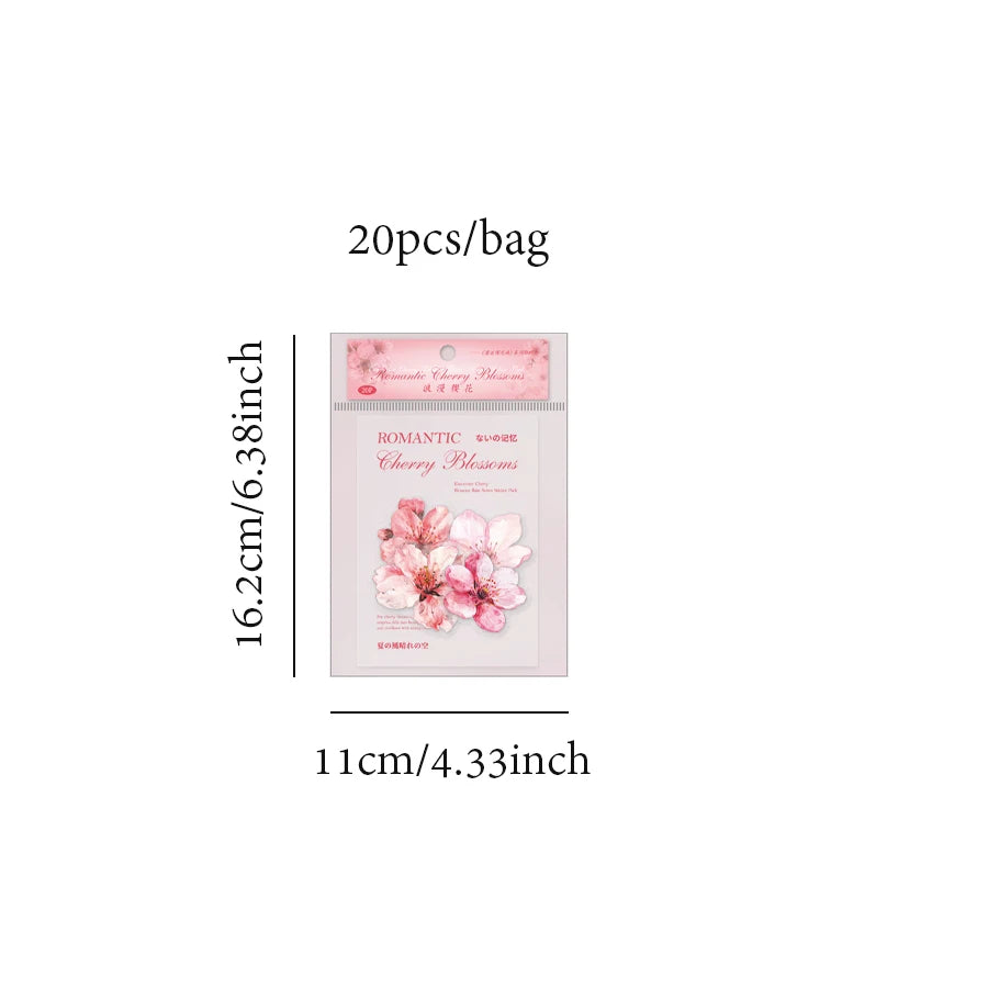 S-16 Mr. Paper 6Style 20Pcs/bag Cherry Blossom Theme Sticker Pack DIY Handbook Decoration Scrapbook Phone Case Calendar