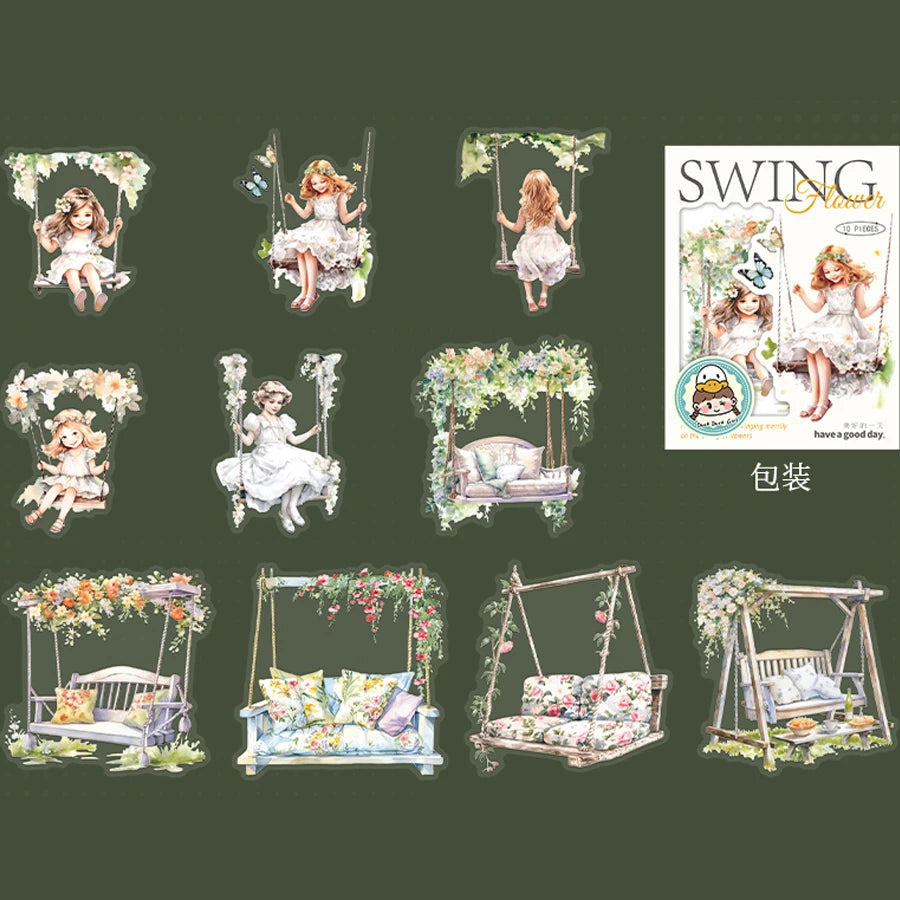 S-39 Paper, 6 styles 10pcs/bag ‘Flower Language’ Series Swing Theme Stickers