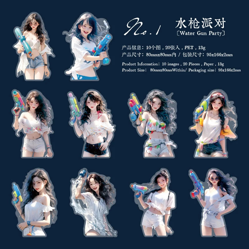 S-26 Journal GO 20pcs Pretty Beach Girl Stickers Aesthetic Characters Oil Painting Sticker for Card Making Journal Scrapbooking DIY