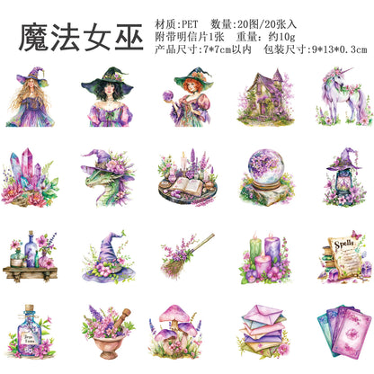 JIANQI 20pcs/pack Ins The Enchanted Stickers Scrapbooking Junk Journal Creative Stationery DIY Deco Stickers School Supplies