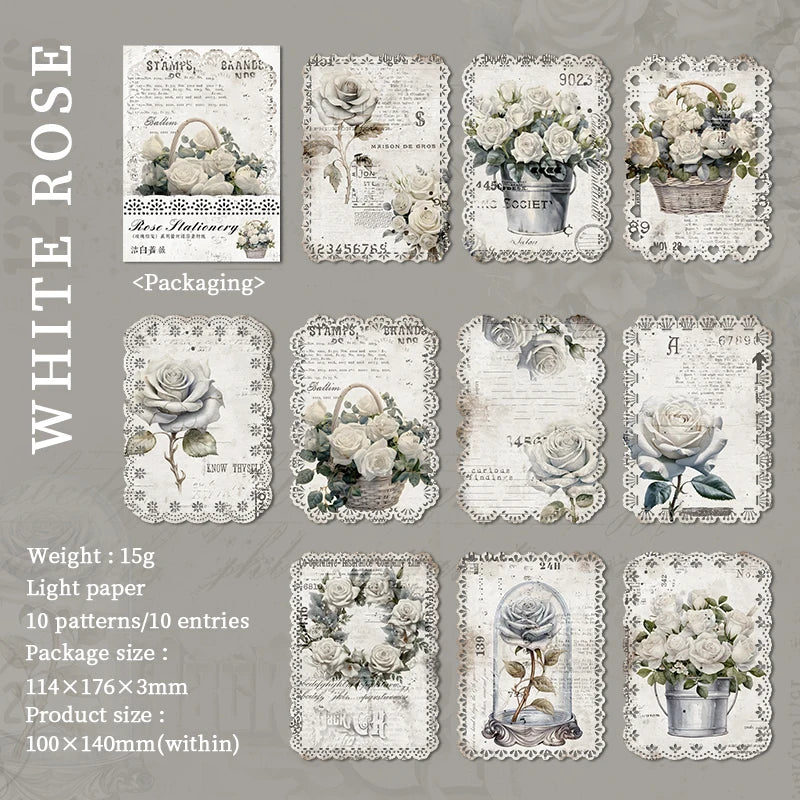 JIANQI 10pcs/pack Vintage Rose Floral Lace paper Scrapbook Materials DIY Junk Journal Collage Photo Album Retro Background paper
