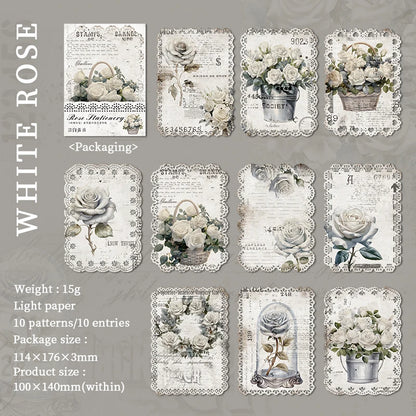 JIANQI 10pcs/pack Vintage Rose Floral Lace paper Scrapbook Materials DIY Junk Journal Collage Photo Album Retro Background paper