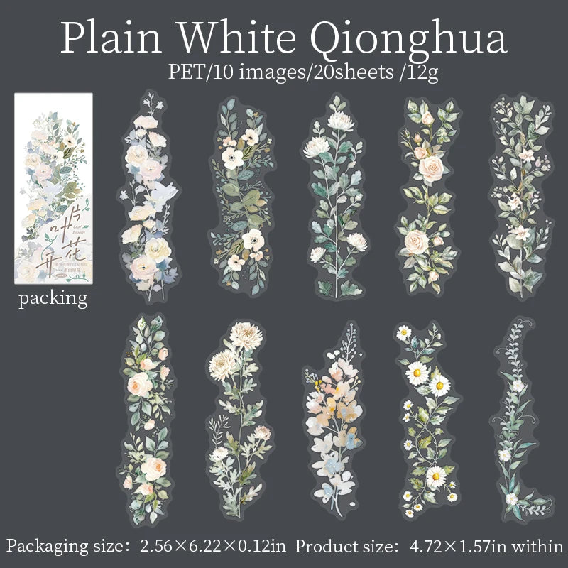 S-28 20 Sheet Flowers PET Plant Stickers Package Garden Office Aesthetic Decorative School Stationery Supplies Handbook Scrapbooking
