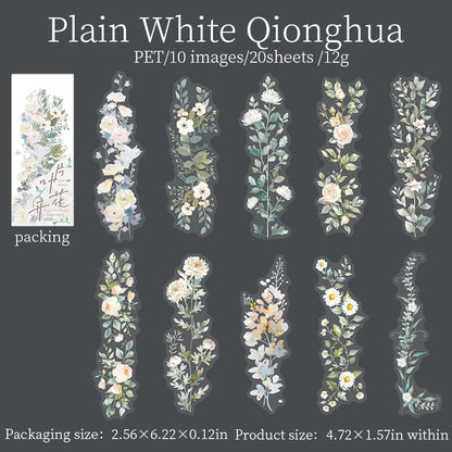 S-28 20 Sheet Flowers PET Plant Stickers Package Garden Office Aesthetic Decorative School Stationery Supplies Handbook Scrapbooking