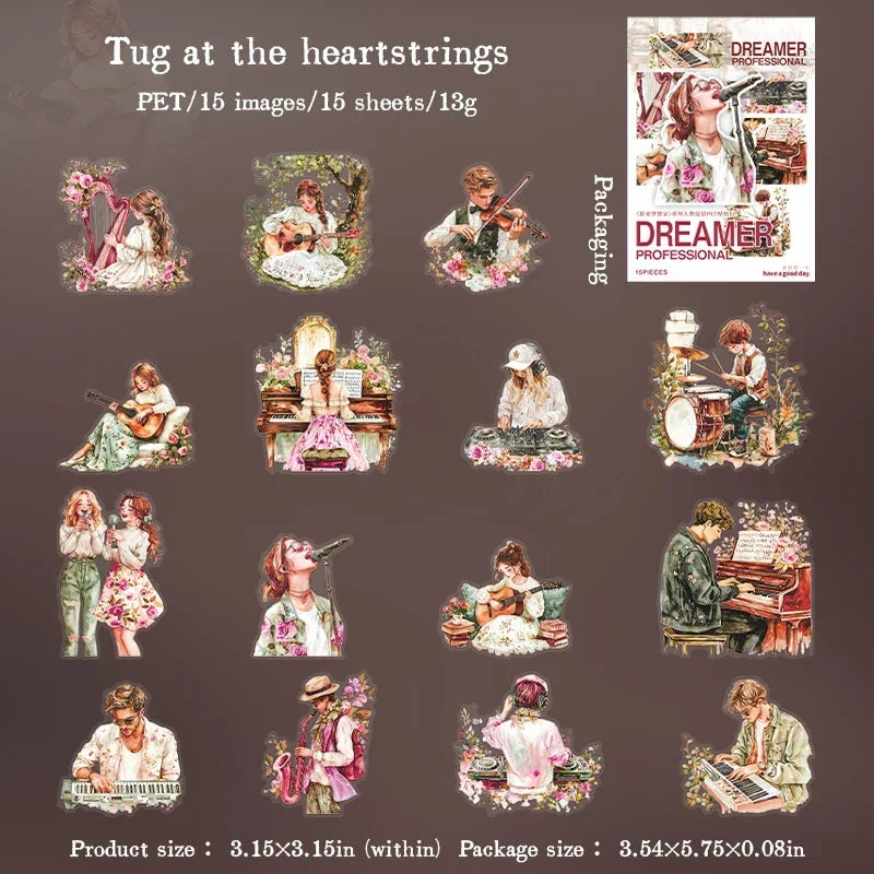 S-47 15Pcs Sticker Pack Career Dreamer Floral Art Scenic