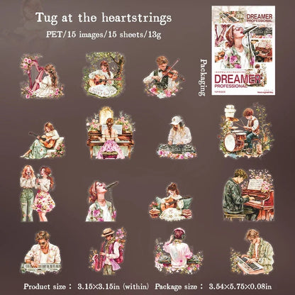 S-47 15Pcs Sticker Pack Career Dreamer Floral Art Scenic