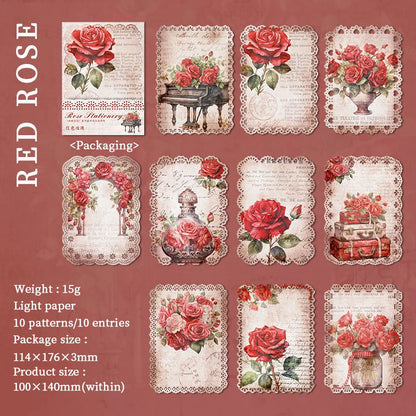 JIANQI 10pcs/pack Vintage Rose Floral Lace paper Scrapbook Materials DIY Junk Journal Collage Photo Album Retro Background paper