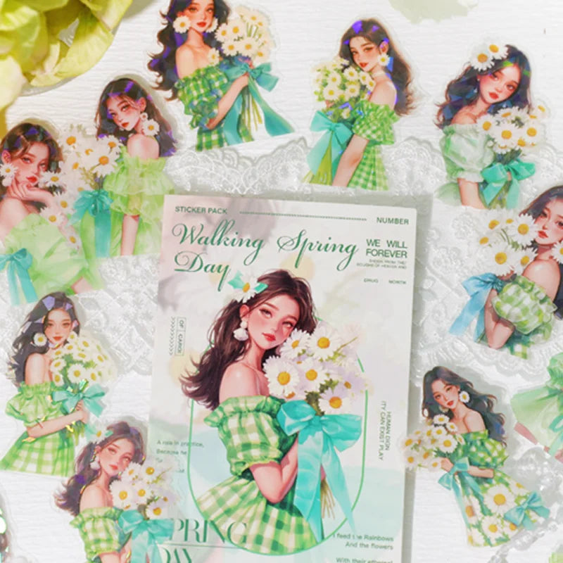 Mr Paper 45Pcs/bag Walking with Spring Series PET Waterproof Stickers Stationery Stickers DIY Handbook Scrapbook Diary Stickers
