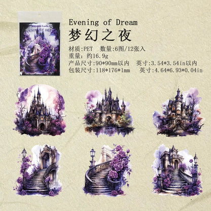 S-33 12pcs/bag Midnight Castle European Retro Gothic Big Size Transparent PET Stickers Journaling Scrapbooking Decoration Collages