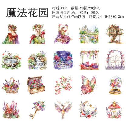 JIANQI 20pcs/pack Ins The Enchanted Stickers Scrapbooking Junk Journal Creative Stationery DIY Deco Stickers School Supplies