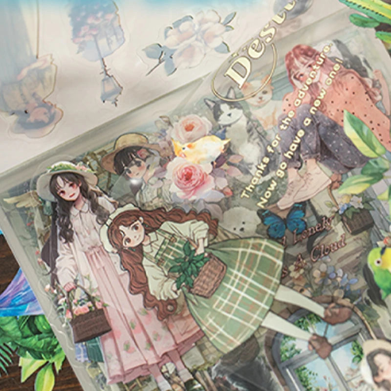 Mr Paper 20Pcs/book Collage Pieces PET Light Vintage Double Translucent Sticker Book Creative Stationery Stickers DIY Handbook