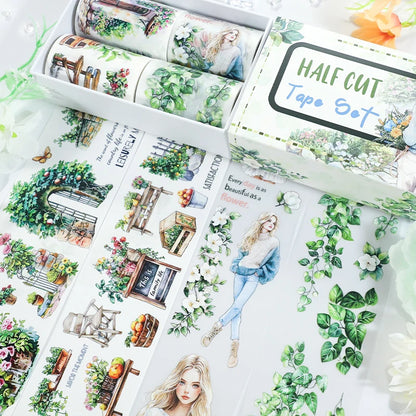 T-8 4 Rolls/Set Green Plants PET Tape