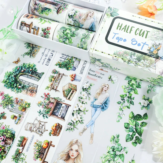 T-8 4 Rolls/Set Green Plants PET Tape