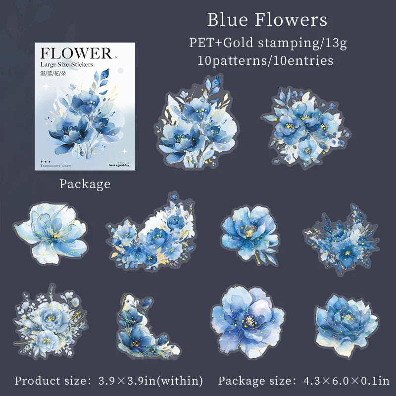 JIANWU Translucen Flowers Series Vintage Flower Bronzing Material Collage PET Sticker Creative DIY Journal Stationery