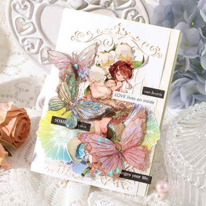 S-25 Yoofun 20pcs/pack Aesthetic Laser Butterflies Stickers Beautiful Shining Label for Scrapbooking Journaling Card Phone Decor