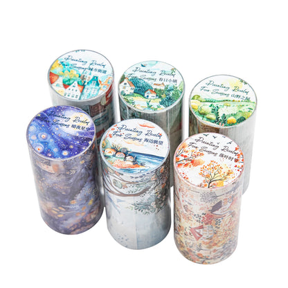 80mm*2m Washi Paper Tapes Four Seasons Scenery Junk Journal Adhesiva Scrapbooking Diary Collage Decoration Stickers Stationery