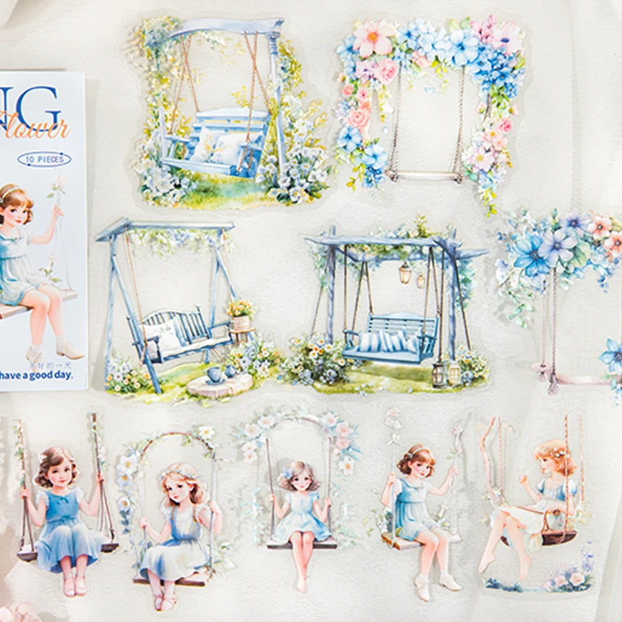 S-39 Paper, 6 styles 10pcs/bag ‘Flower Language’ Series Swing Theme Stickers