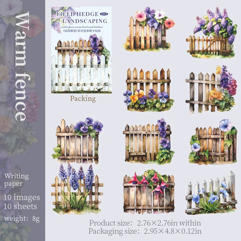 S-46 10Sheets Stickers Hard Card 3D Garden Fence Background Landscaping DIY Sticker
