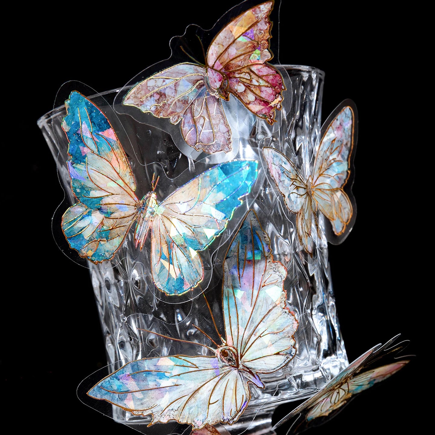 S-25 Yoofun 20pcs/pack Aesthetic Laser Butterflies Stickers Beautiful Shining Label for Scrapbooking Journaling Card Phone Decor
