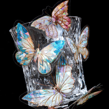 S-25 Yoofun 20pcs/pack Aesthetic Laser Butterflies Stickers Beautiful Shining Label for Scrapbooking Journaling Card Phone Decor