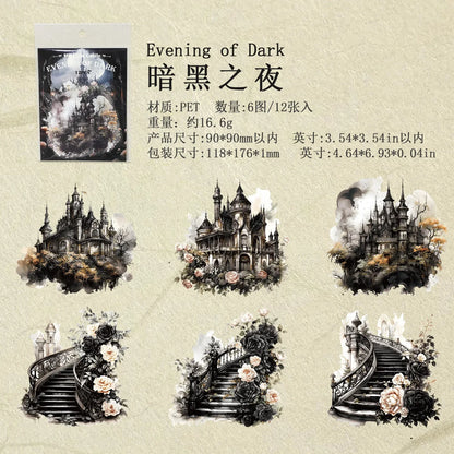 S-33 12pcs/bag Midnight Castle European Retro Gothic Big Size Transparent PET Stickers Journaling Scrapbooking Decoration Collages